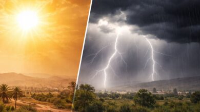 طقس-الأحد.-حرارة-مرتفعة-وزخات-رعدية-مرتقبة
